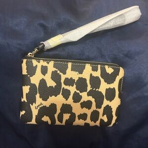 Coach Corner Zip Leopard Wristlet